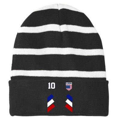 Retro 10 American Football USA Soccer Flag Striped Beanie with Solid Band