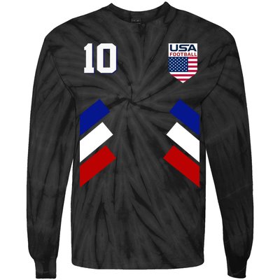 Retro 10 American Football USA Soccer Flag Tie-Dye Long Sleeve Shirt