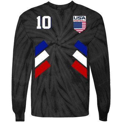 Retro 10 American Football USA Soccer Flag Tie-Dye Long Sleeve Shirt