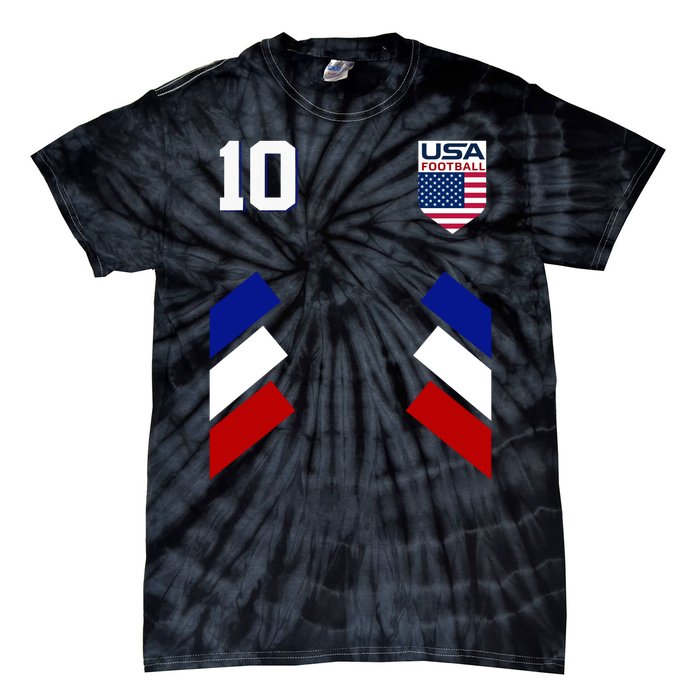 Retro 10 American Football USA Soccer Flag Tie-Dye T-Shirt