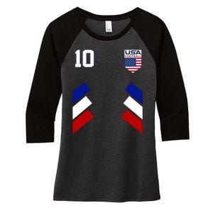 Retro 10 American Football USA Soccer Flag Women's Tri-Blend 3/4-Sleeve Raglan Shirt