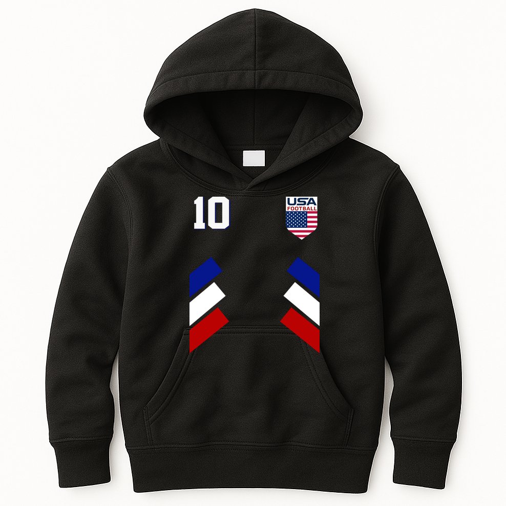 Retro 10 American Football USA Soccer Flag Kids Hoodie
