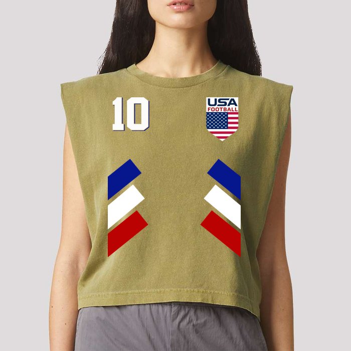 Retro 10 American Football USA Soccer Flag Garment-Dyed Women's Muscle Tee