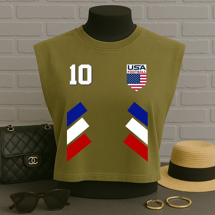 Retro 10 American Football USA Soccer Flag Garment-Dyed Women's Muscle Tee