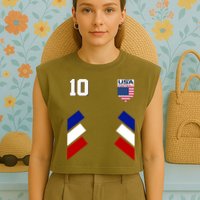 Retro 10 American Football USA Soccer Flag Garment-Dyed Women's Muscle Tee