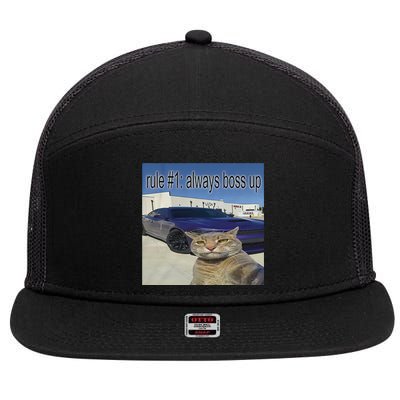 Rule 1 Always Boss Up Funny Cat Meme 7 Panel Mesh Trucker Snapback Hat