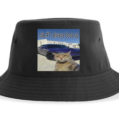 Rule 1 Always Boss Up Funny Cat Meme Sustainable Bucket Hat