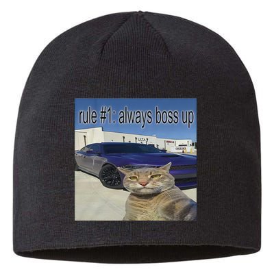 Rule 1 Always Boss Up Funny Cat Meme Sustainable Beanie