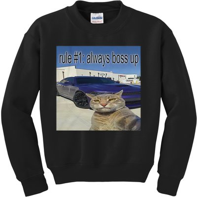 Rule 1 Always Boss Up Funny Cat Meme Kids Sweatshirt