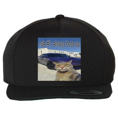 Rule 1 Always Boss Up Funny Cat Meme Wool Snapback Cap