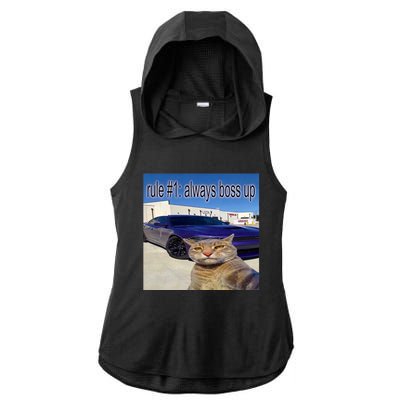 Rule # 1 Always Boss Up Funny Cat Meme Ladies PosiCharge Tri-Blend Wicking Draft Hoodie Tank