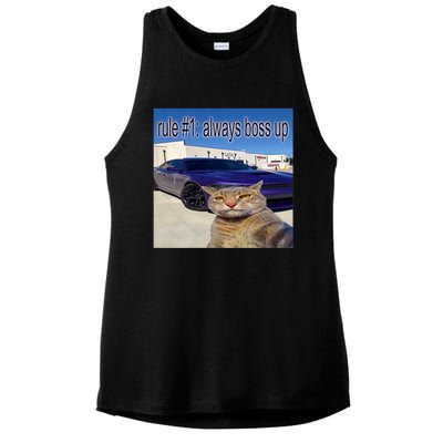 Rule # 1 Always Boss Up Funny Cat Meme Ladies PosiCharge Tri-Blend Wicking Tank