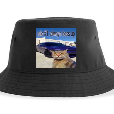 Rule # 1 Always Boss Up Funny Cat Meme Sustainable Bucket Hat