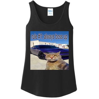 Rule # 1 Always Boss Up Funny Cat Meme Ladies Essential Tank