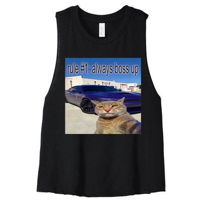 Rule # 1 Always Boss Up Funny Cat Meme Women's Racerback Cropped Tank