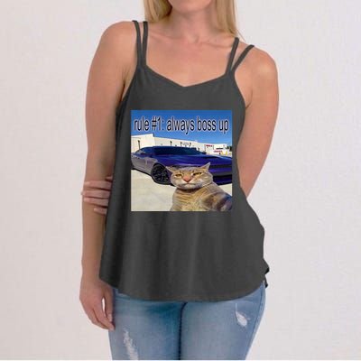 Rule # 1 Always Boss Up Funny Cat Meme Women's Strappy Tank