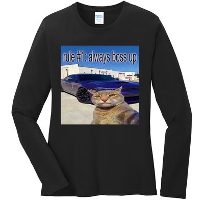 Rule # 1 Always Boss Up Funny Cat Meme Ladies Long Sleeve Shirt