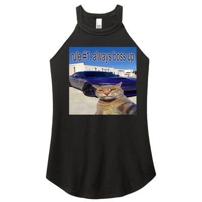 Rule # 1 Always Boss Up Funny Cat Meme Women's Perfect Tri Rocker Tank