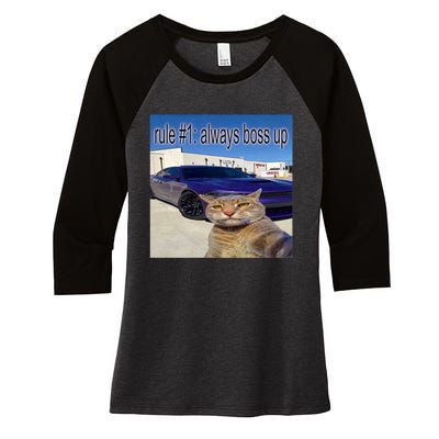 Rule # 1 Always Boss Up Funny Cat Meme Women's Tri-Blend 3/4-Sleeve Raglan Shirt