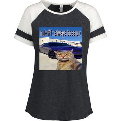 Rule # 1 Always Boss Up Funny Cat Meme Enza Ladies Jersey Colorblock Tee