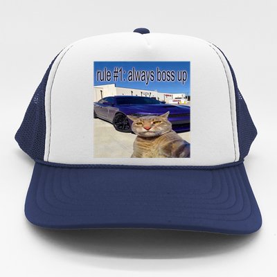 Rule # 1 Always Boss Up Funny Cat Meme Trucker Hat