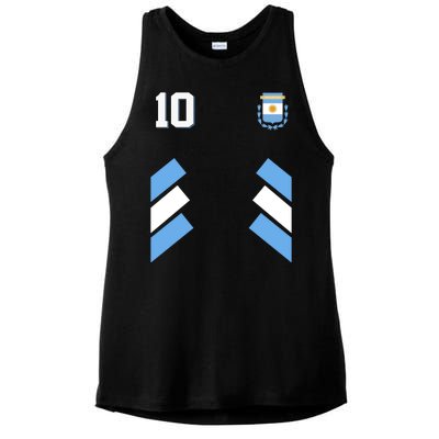 Retro 10 Argentina Jersey Argentinian Soccer Flag Ladies PosiCharge Tri-Blend Wicking Tank