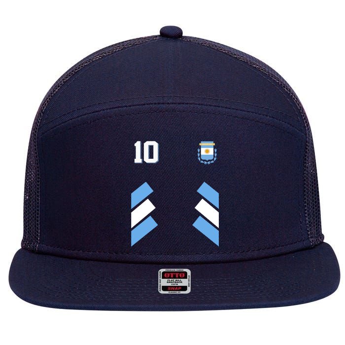 Retro 10 Argentina Jersey Argentinian Soccer Flag 7 Panel Mesh Trucker Snapback Hat