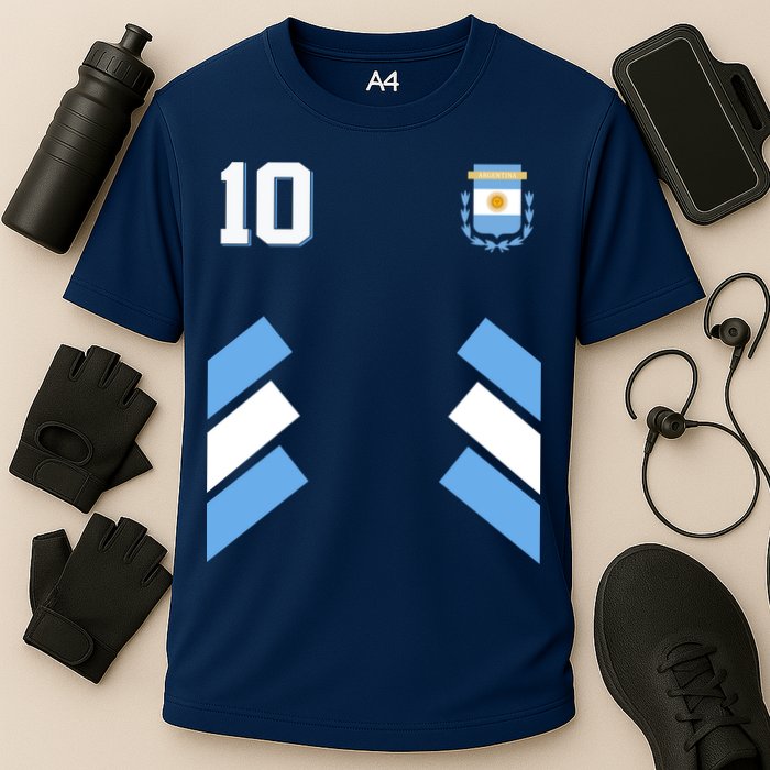 Retro 10 Argentina Jersey Argentinian Soccer Flag Cooling Performance Crew T-Shirt
