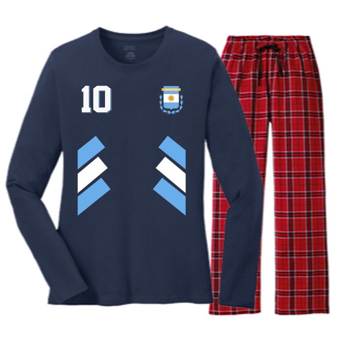 Retro 10 Argentina Jersey Argentinian Soccer Flag Women's Long Sleeve Flannel Pajama Set 