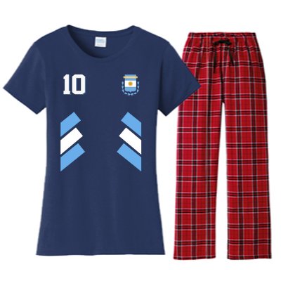 Retro 10 Argentina Jersey Argentinian Soccer Flag Women's Flannel Pajama Set