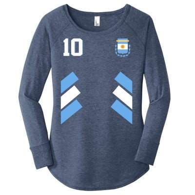 Retro 10 Argentina Jersey Argentinian Soccer Flag Women's Perfect Tri Tunic Long Sleeve Shirt