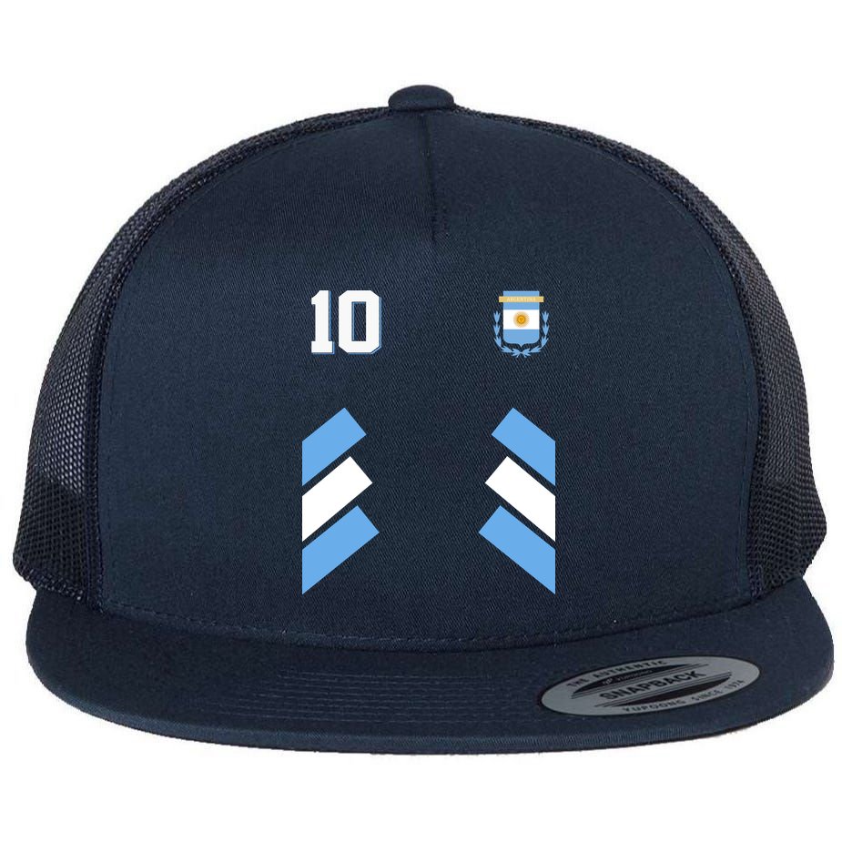 Retro 10 Argentina Jersey Argentinian Soccer Flag Flat Bill Trucker Hat