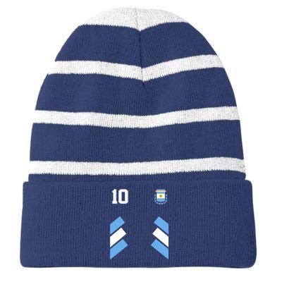 Retro 10 Argentina Jersey Argentinian Soccer Flag Striped Beanie with Solid Band