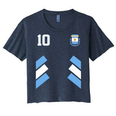 Retro 10 Argentina Jersey Argentinian Soccer Flag Women's Crop Top Tee