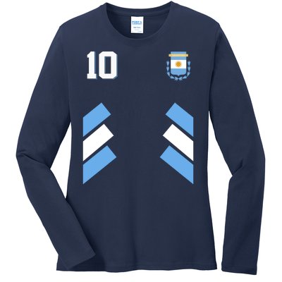 Retro 10 Argentina Jersey Argentinian Soccer Flag Ladies Long Sleeve Shirt