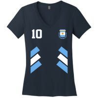 Retro 10 Argentina Jersey Argentinian Soccer Flag Women's V-Neck T-Shirt