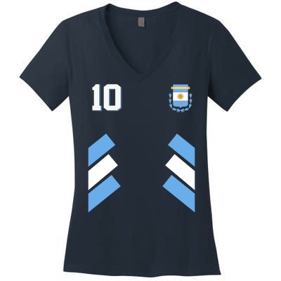 Retro 10 Argentina Jersey Argentinian Soccer Flag Women's V-Neck T-Shirt