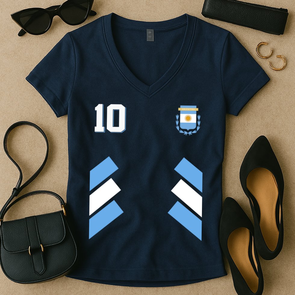 Retro 10 Argentina Jersey Argentinian Soccer Flag Women's V-Neck T-Shirt