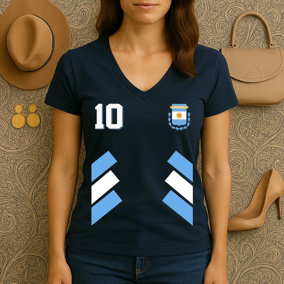 Retro 10 Argentina Jersey Argentinian Soccer Flag Women's V-Neck T-Shirt