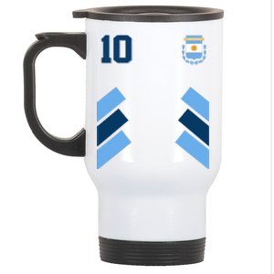 Retro 10 Argentina Jersey Argentinian Soccer Flag Stainless Steel Travel Mug