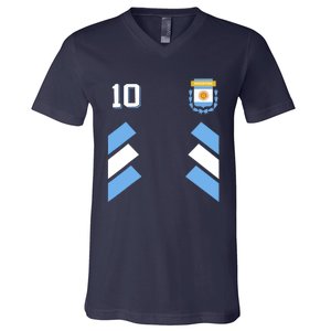 Retro 10 Argentina Football Argentinian Soccer Argentina Flag V-Neck T-Shirt