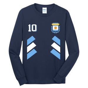 Retro 10 Argentina Football Argentinian Soccer Argentina Flag Tall Long Sleeve T-Shirt