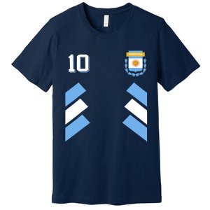 Retro 10 Argentina Football Argentinian Soccer Argentina Flag Premium T-Shirt