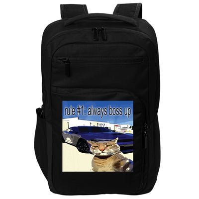 Rule 1 Always Boss Up Funny Cat Oddly Specific Dank Meme Impact Tech Backpack