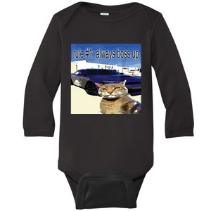 Rule 1 Always Boss Up Funny Cat Oddly Specific Dank Meme Baby Long Sleeve Bodysuit