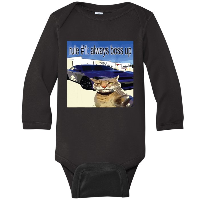 Rule 1 Always Boss Up Funny Cat Oddly Specific Dank Meme Baby Long Sleeve Bodysuit