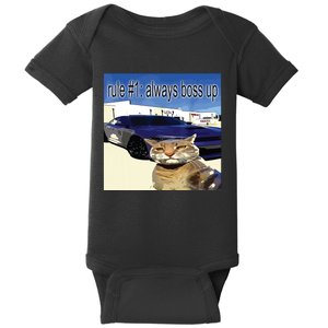 Rule 1 Always Boss Up Funny Cat Oddly Specific Dank Meme Baby Bodysuit