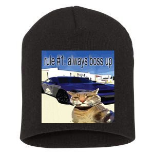 Rule 1 Always Boss Up Funny Cat Oddly Specific Dank Meme Short Acrylic Beanie