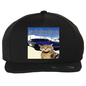 Rule 1 Always Boss Up Funny Cat Oddly Specific Dank Meme Wool Snapback Cap