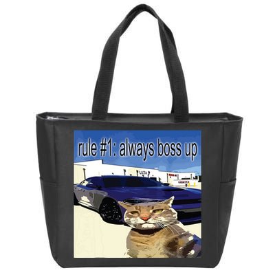 Rule 1 Always Boss Up Funny Cat Oddly Specific Dank Meme Zip Tote Bag